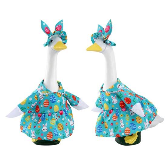 Easter Goose Outfit Clothes for 23" High Cement Plastic Goose Statue Outdoor Lawn Goose Dress And Hat Set for Garden Yard Patio Decor