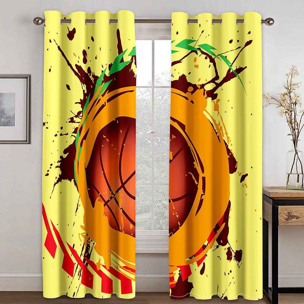 

Баскетбольный спортивный стиль 3D цифровая печать занавеска подходит для гостиной балкона украшение дома две части W50xH130(CM)x2pcs&Grommet Top