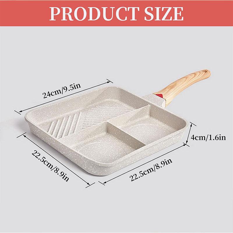 Nonstick 3-in-1 Divided Frying Pan Aluminium Square Big Grill Skillet with Bakelite Handle Omelette Egg Breakfast Frying Pan