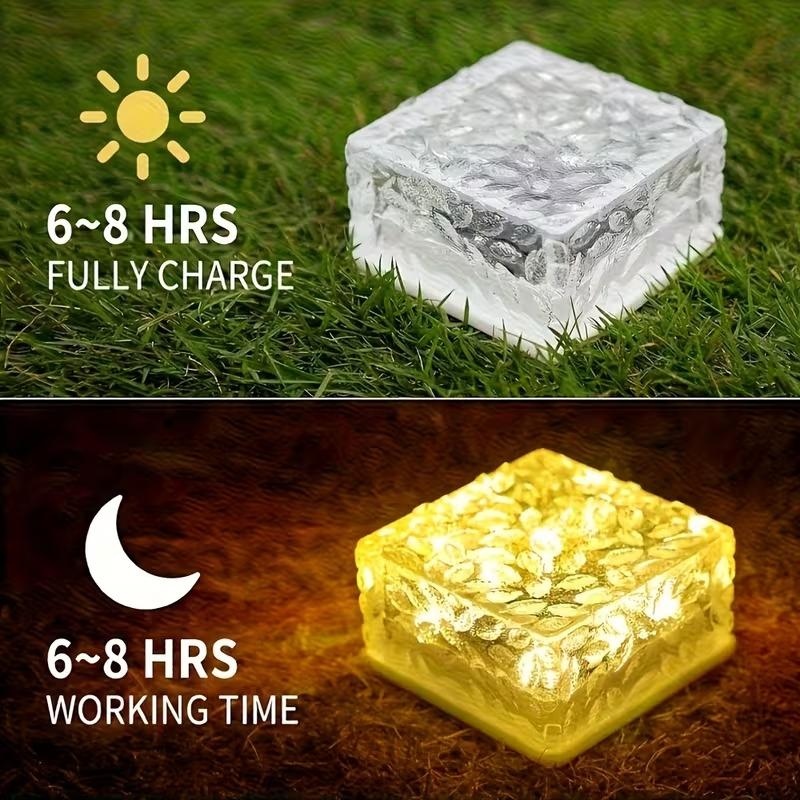 1-8PCS Solar Ice Cube Lights Glass Brick Landscape Lamps Square Glass Outdoor Pathway Garden Yard Decor Illumination
