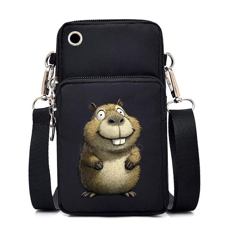 Funny Animals Personality Printing Black Oblique Span Small Bag Multifunctional Casual Portable Mobile Phone Bag