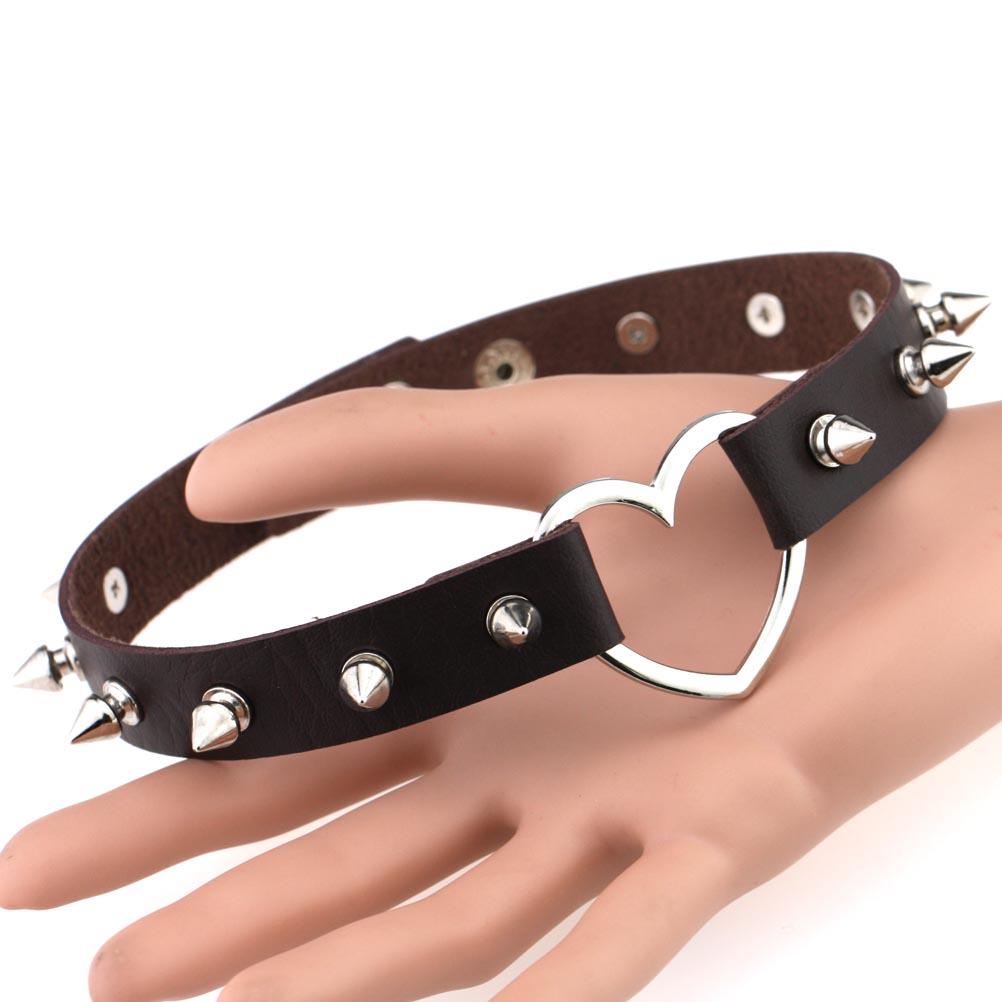 Spike Studded Heart Necklace Punk PU Leather Collar for Women Gothic Harajuku Jewelry