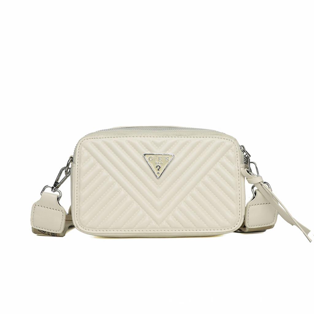 Trendy Solid Color Camera Bag with Diamond Lattice, Wide Strap & Letter Design - Women's Crossbody & Single Shoulder