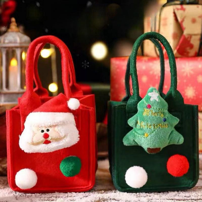 Festive Apple Candy Bag Non-woven Fabric Material Green Christmas Tree Design