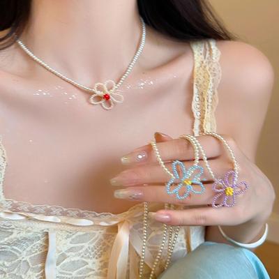 Jewelry Flower Necklace Colorful Beads Choker Creative Imitation Pearl Necklace  Beach