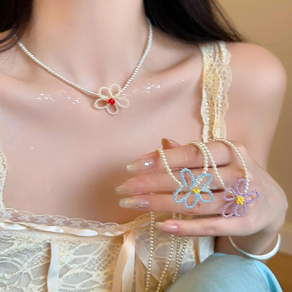 Handmade Imitation Pearl Necklace Jewelry Beads Choker Fashion Flower Necklace  Party