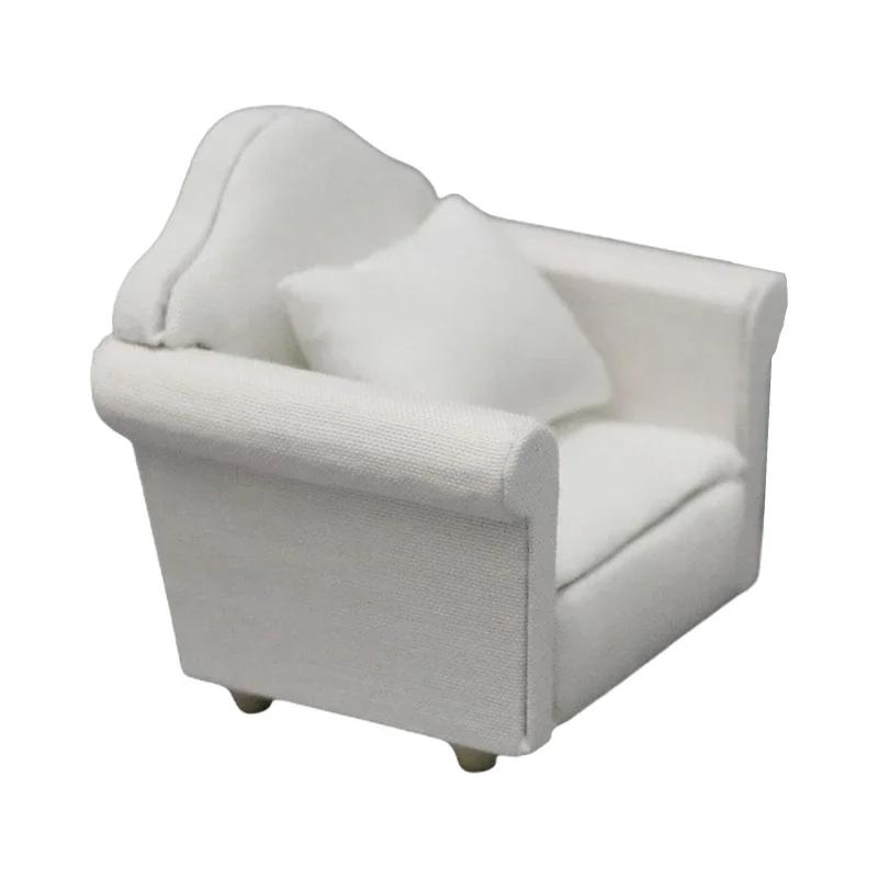 Rural Style Armchair Mini Sofa Dollhouse Miniature Sofa & Throw Pillow Set Wooden Simulation Furniture Girls Decoration Crafts