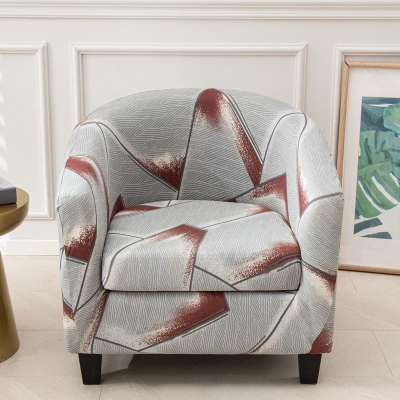 Club Chair Slipcover 2 Piece Stretch Printed Round Barrel Chair Covers Removable Tub Chair Slipcover With Elastic Bottom