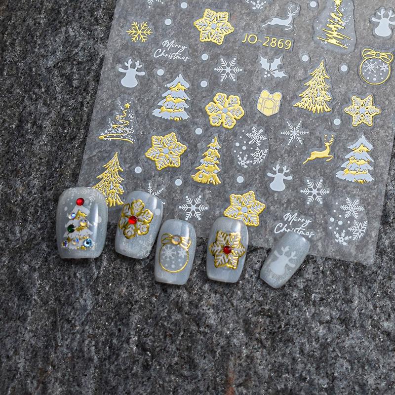 1 Sheet 3D Colorful Snowflake Nail Art Stickers Self-Adhesive Sparkle Christmas Tree Snowflakes Decals Winter Manicure Sliders