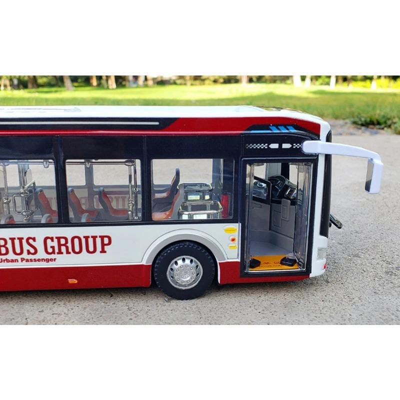 1/43 Large Size Electric Tourist Toy Traffic Bus Alloy Passenger Car Model Diecast Metal Toy Business Bus Model Sound Light Kids Gift