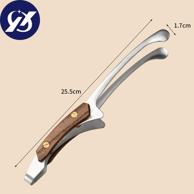 Rostfritt stål massivt trä handtag biff Tång Multifunktionellt förlängt handtag Grillklämma Offentlig matklämma Köksredskap