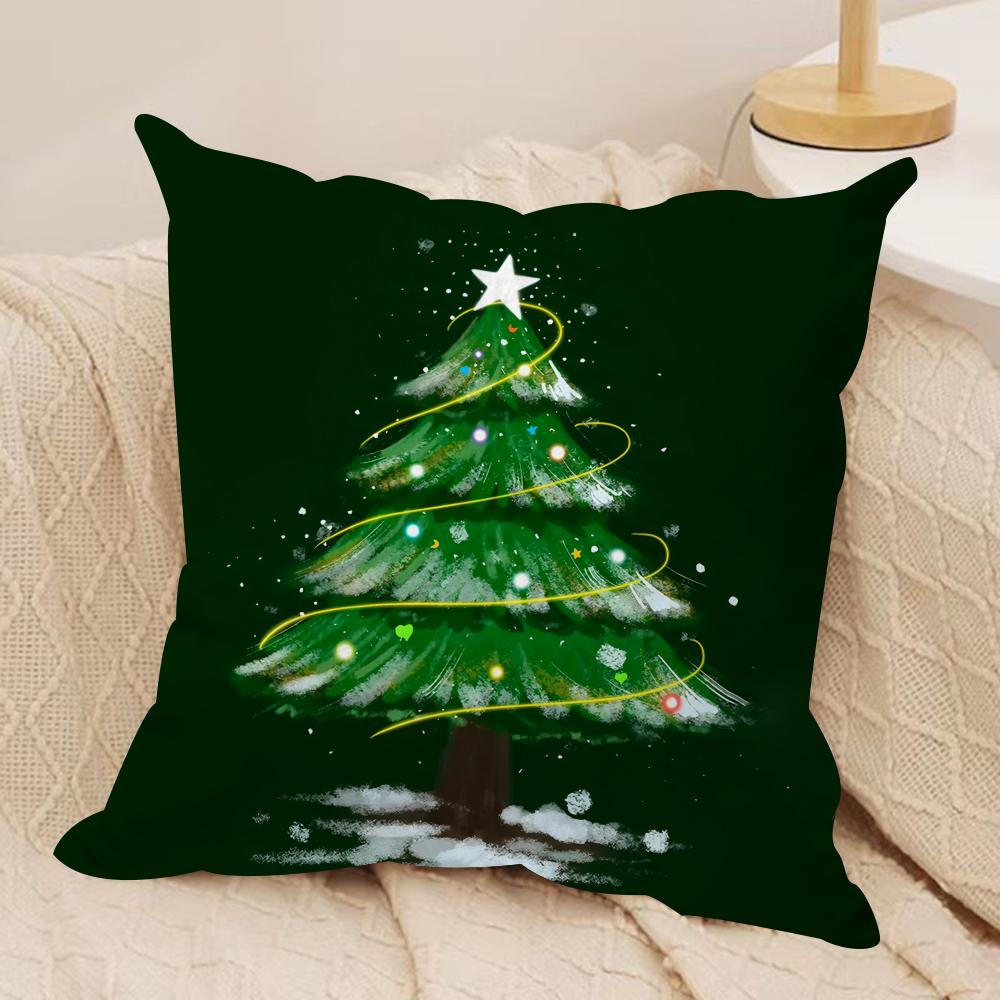 Merry Christmas Printed Cushion Cover Silky Short Plush Invisible Zipper Dustproof Sofa Pillow Case For Home Decor
