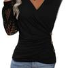 European & American Fashion Lace Patchwork Lantern Sleeve Crossover T-shirt