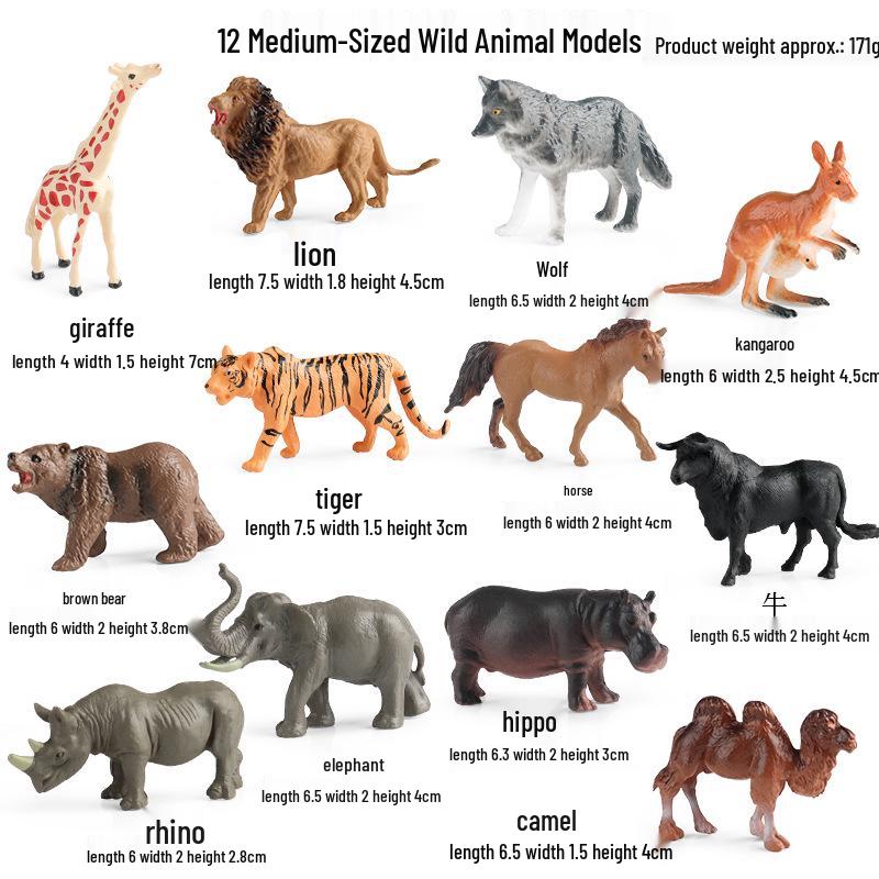 Wild Safari Animal Figurines: Giraffe, Elephant, Rhinoceros, Brown Bear, Tiger, Lion, Leopard, Hippopotamus - Solid Cognitive Toys