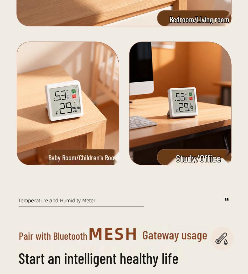 Smart Indoor Digital Thermometer & Hygrometer with High-Precision Display for Baby Room, Compatible with Mijia App