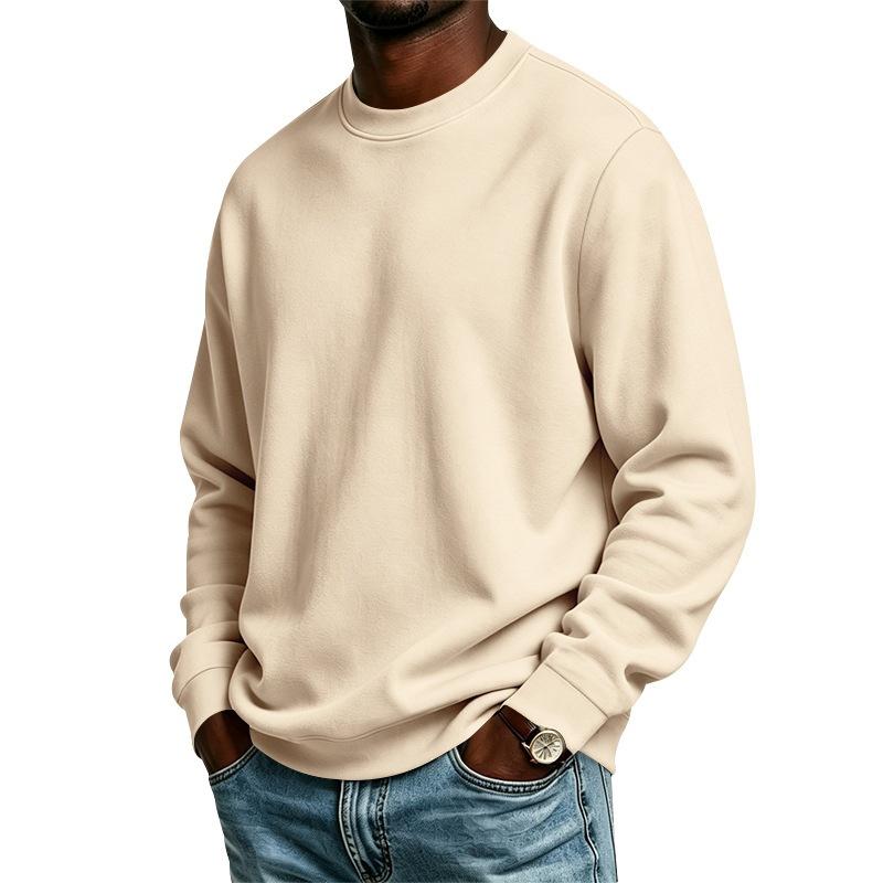 Men S Loose Fit Long Sleeve Crew Neck Solid Color Fleece Sweatshirt Fall Winter