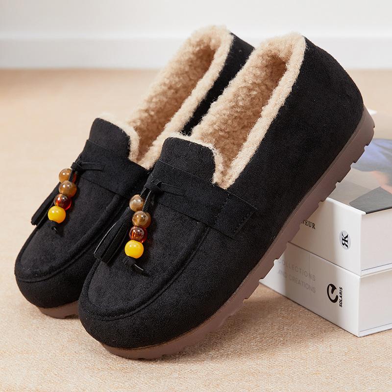 

Женские мокасины с нескользящей подошвой, зимние ботинки, теплые зимние короткие ботинки для женщин, уличные, с меховой подкладкой, из искусственной замши, с пушистой флисовой подкладкой, обувь для ходьбы 39 чёрный