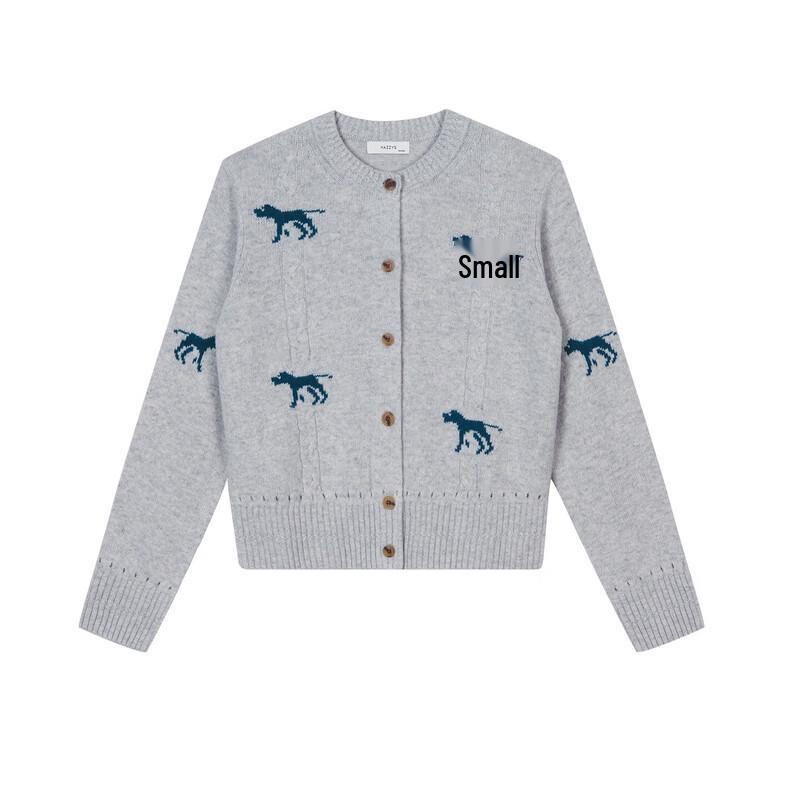 HAZZYS Women's Jacquard Animal Pattern Wool Cardigan