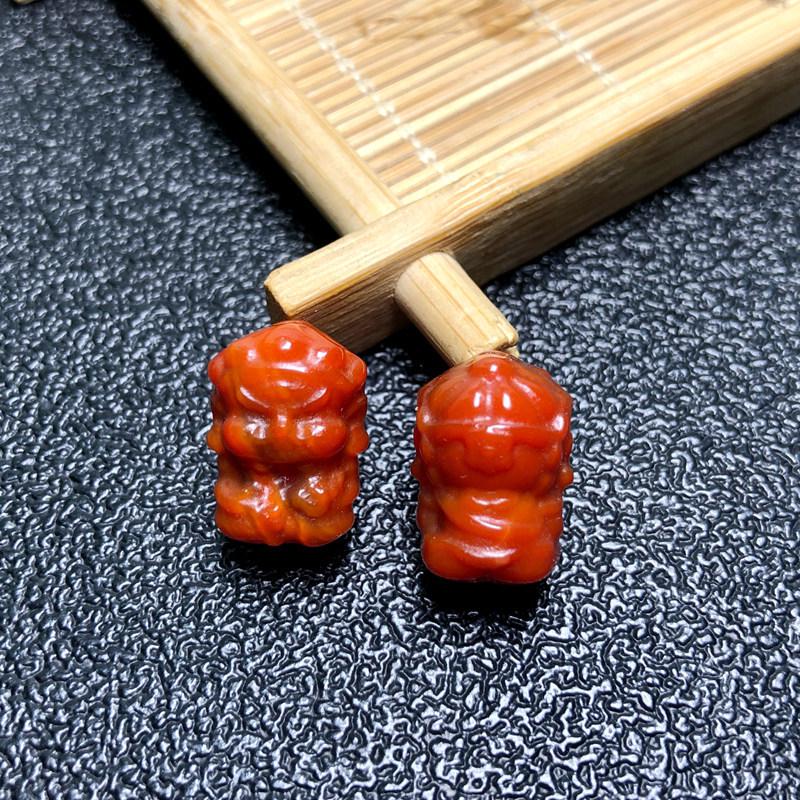Red Agate Baby Buddha & Yellow Jambhala Beads for DIY Bracelet Accessories