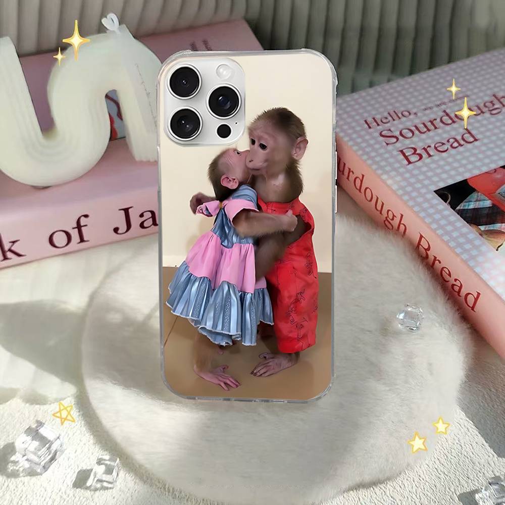 

Cute Funny Monkey Phone Case For iPhone 16 15 11 12 13 14 17 Pro Max Plus Silvery Satin Cover Funda iPhone 12pro max