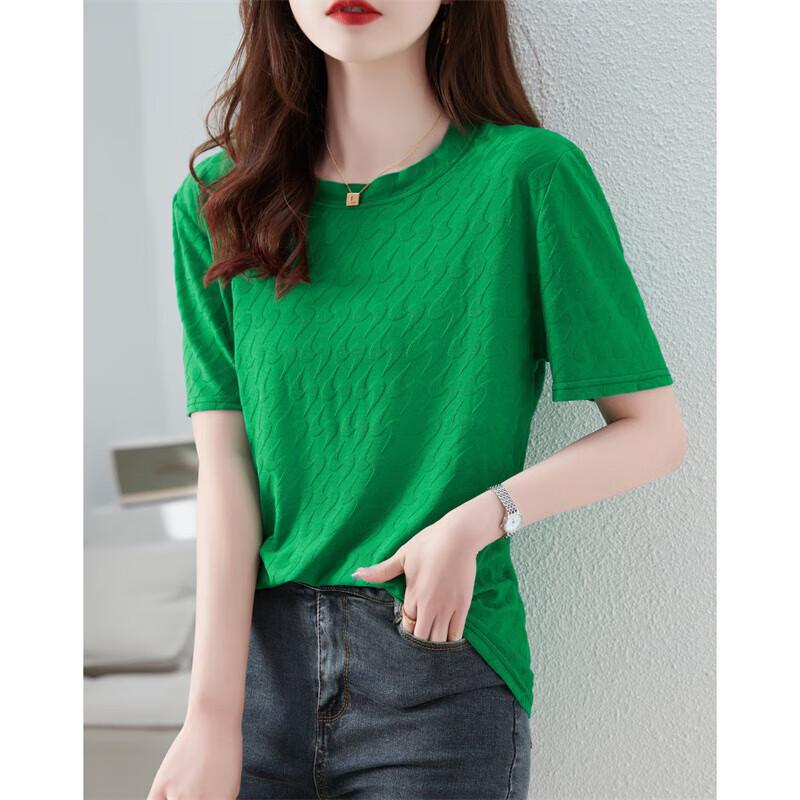 Demana Women s S-Pattern Jacquard Round Neck T-Shirt M