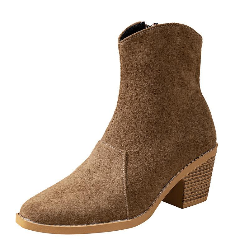 Fleece Warm Mid-heel Booties 2025 Winter New Plus-size Chunky Heel Side Zipper Martin Boots