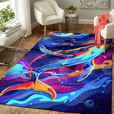 1pc Mysterious Blue Whale Print, Design Indoor Area Rug, Soft, Anti-Slip, and Durable Gaming Room Decor for Bedroom, Living Room, and Exerci