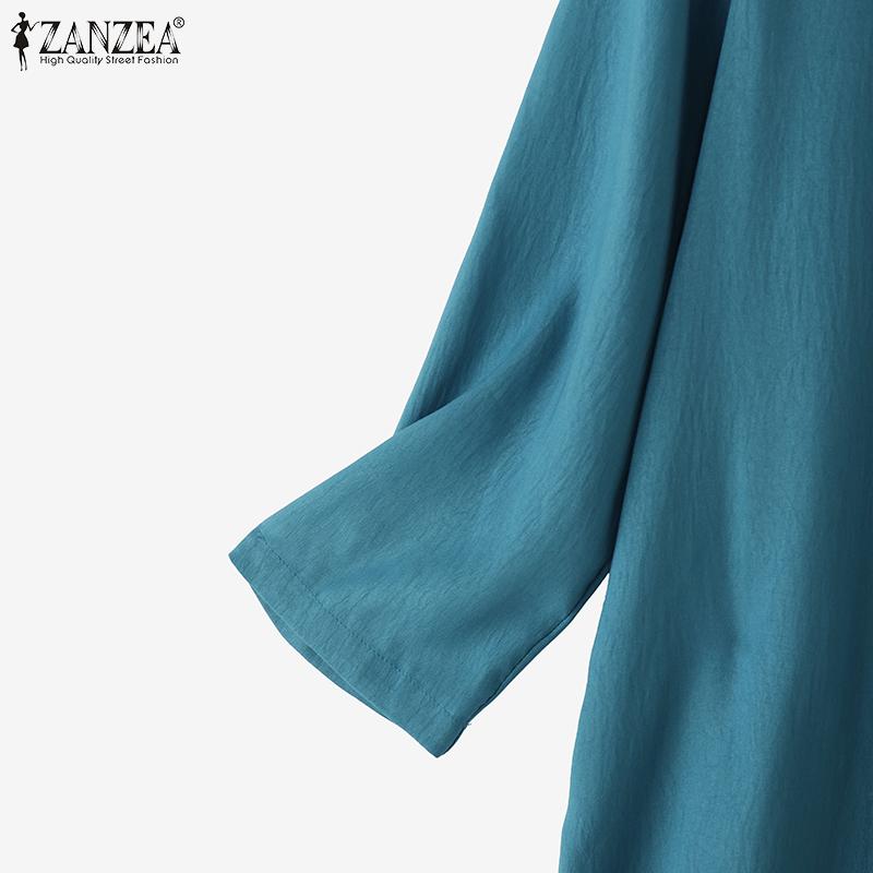 ZANZEA Women V Collar 3/4 Sleeve Buttons Up Casual Loose Long Cardigan Tops