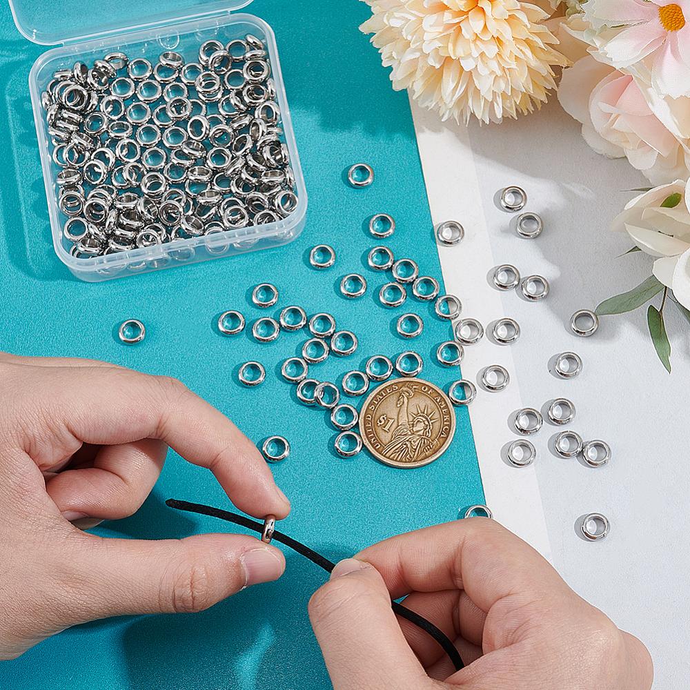 200Pcs Ring 304 Stainless Steel Spacer Beads, Metal Findings for Jewelry Making Supplies, Stainless Steel Color, 8x2.5mm, Hole: 5mm