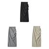 Cotton Blend High Waist Pleated Split Midi Skirt For Women Spring Summer