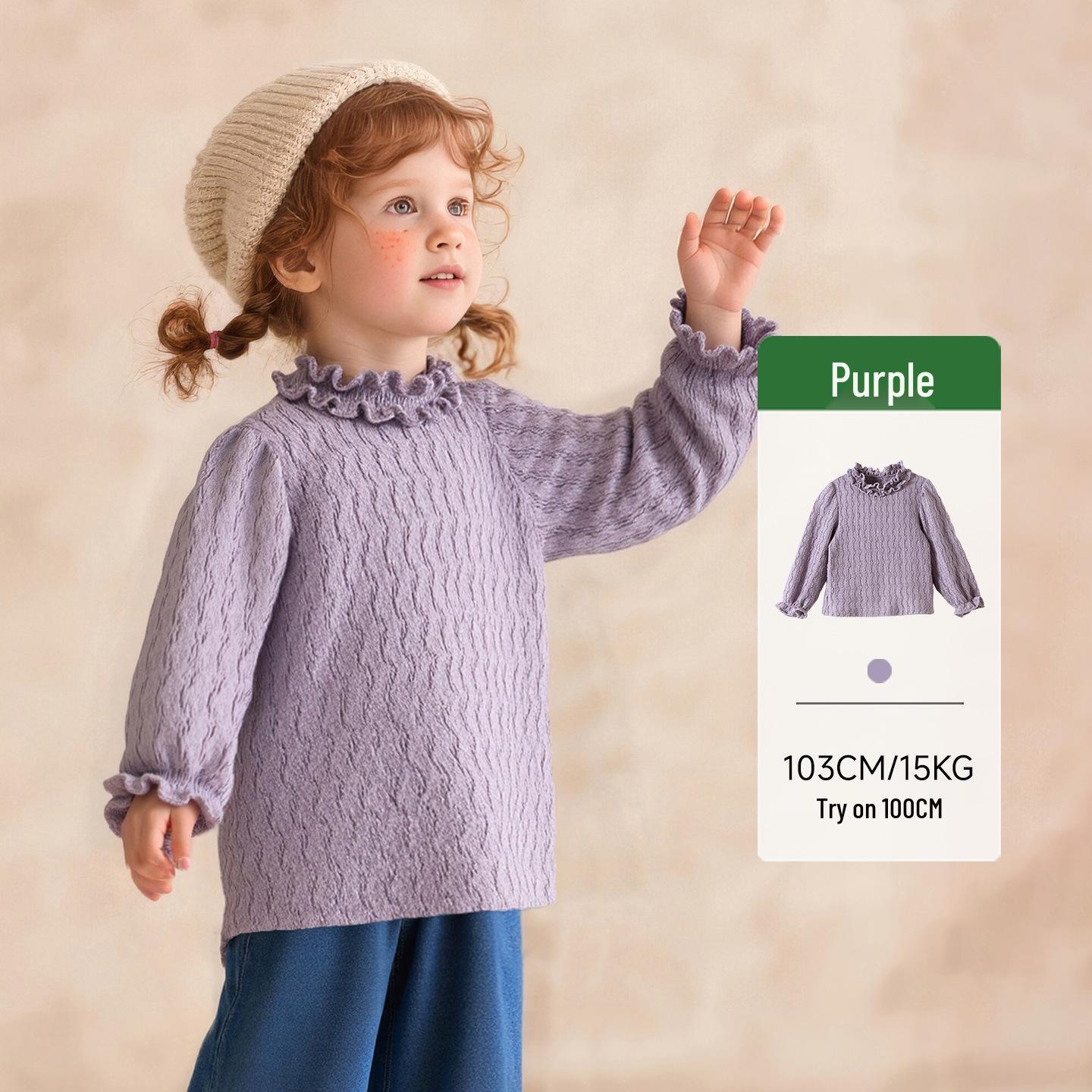 

Tongbei 2025 Autumn Girls Solid Color Lace Collar Long Sleeve T-shirt 130 cm