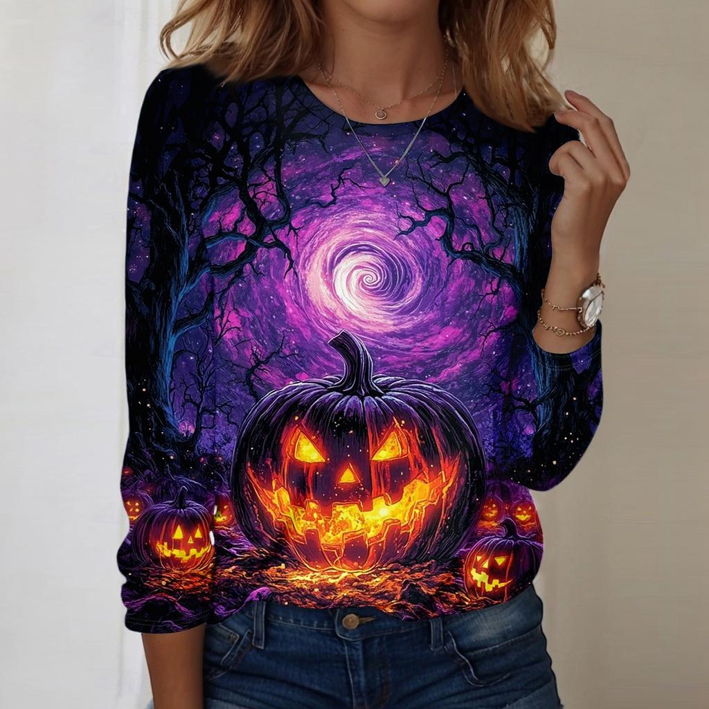 Women's Halloween Printed Round-neck Loose Long-sleeved Top