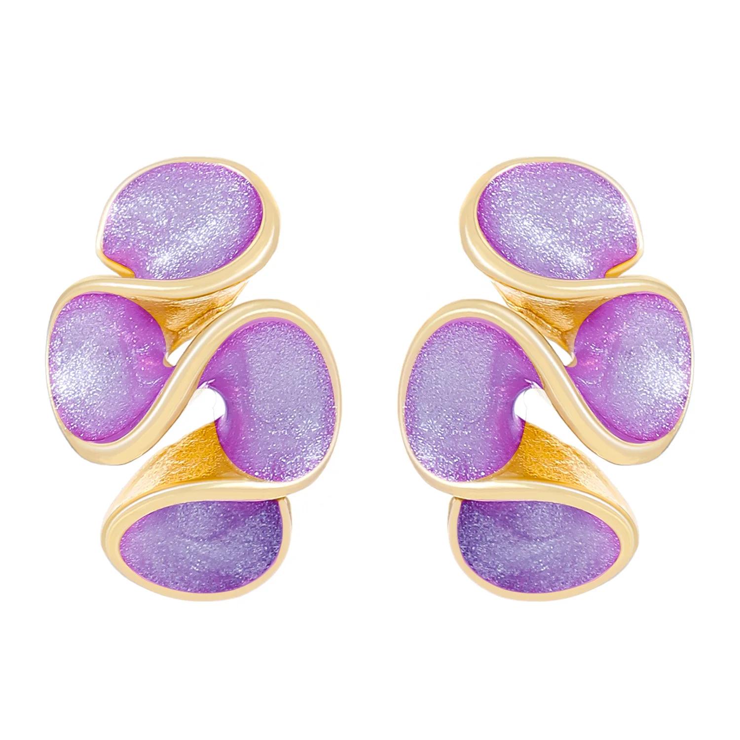 

Unique Folding Ruffled Design Piercing Stud Earrings for Women 4 Colors Oil Dripping Sweet Style Enameled Earrings Y2K Zircon