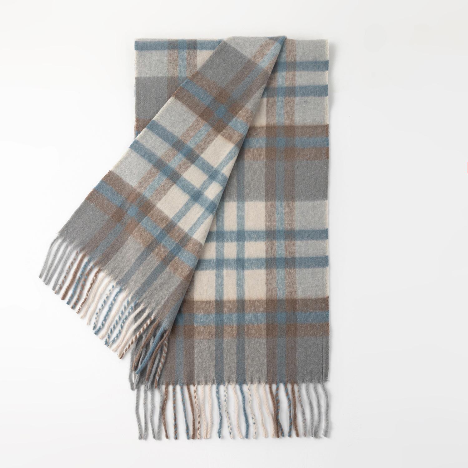 European  American Plaid Color Block Scarf, Korean Style