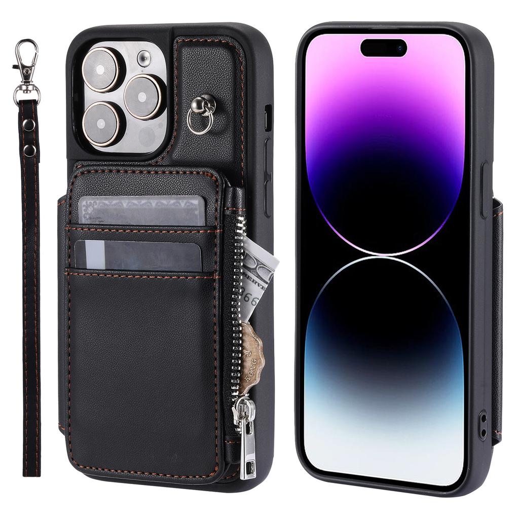 Suitable for iPhone 15 cases, 13 Pro zippered coin purse card insert, crossbody shockproof protective case 14 Plus