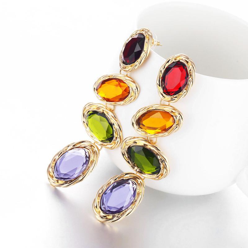 Irregular Fashionable Geometric Earrings With Vibrant Gemstones For Women