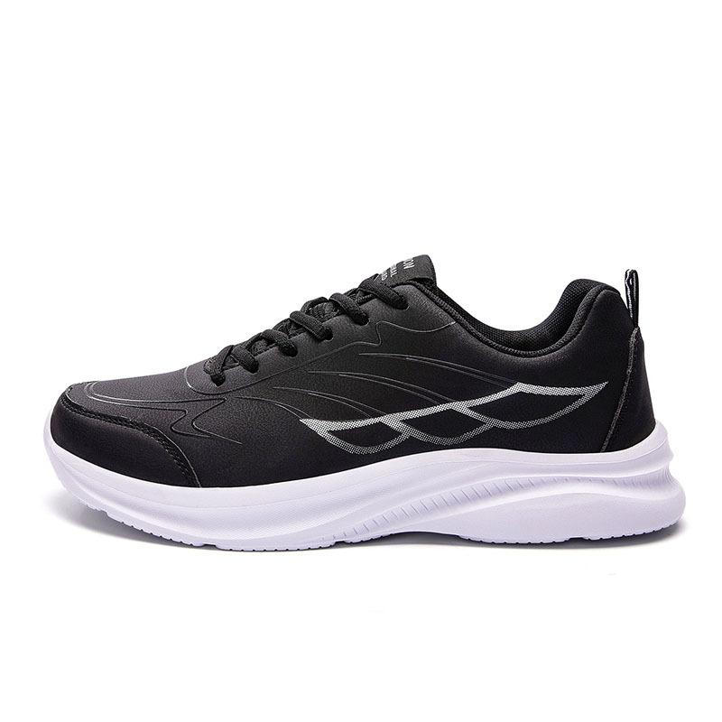 Autumn and winter Xiyin black leather casual sports shoes lightweight shock absorption versatile soft sole men's running shoes