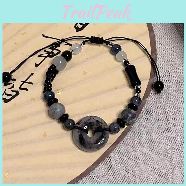 Distinctive Chinese Style Black Resin Stone Beaded Bracelet For Women