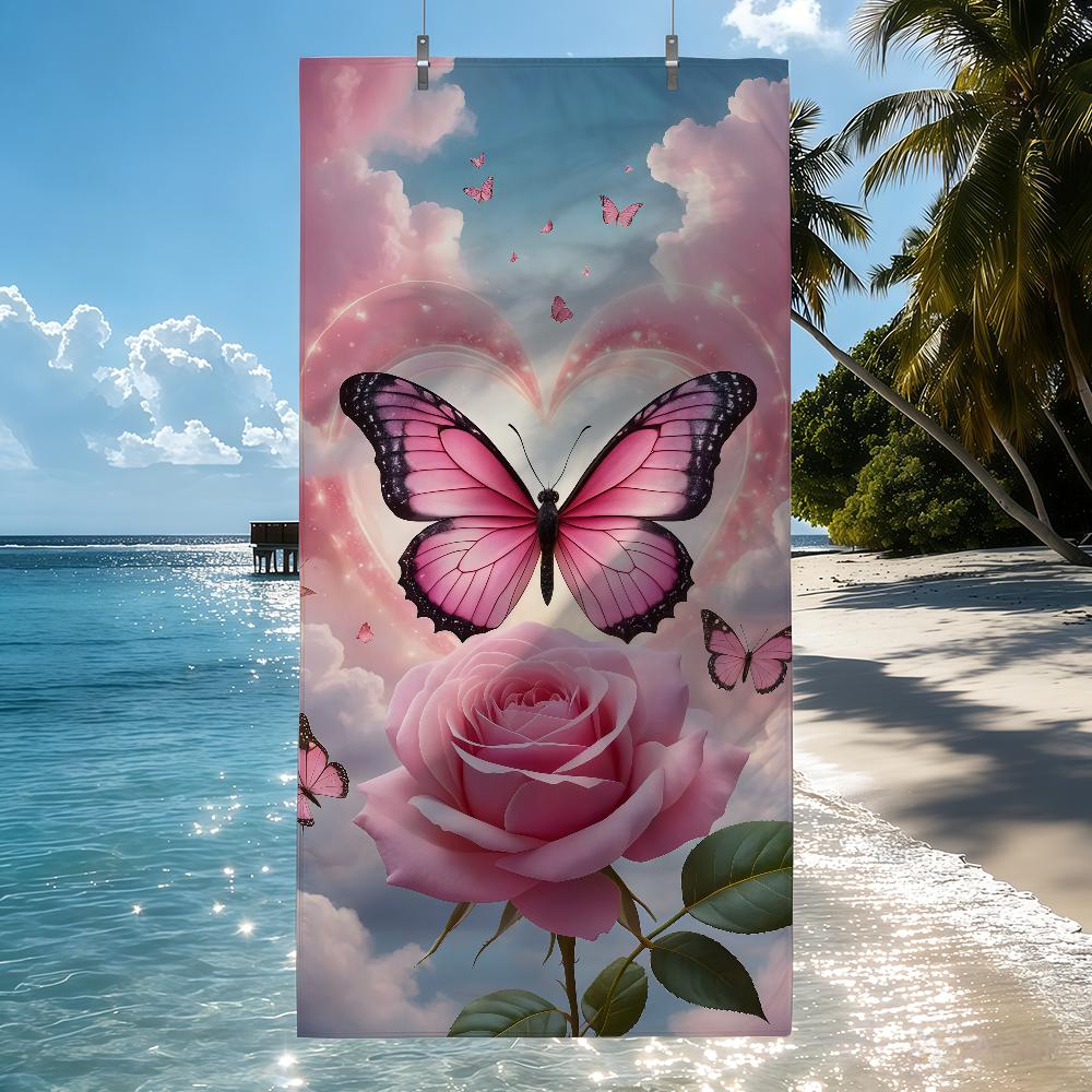 

Red Butterfly Towel Quick Drying Beach Towels Are Suitable For Swimming Pools Camping Yoga And The Gym W30*H60(CM)