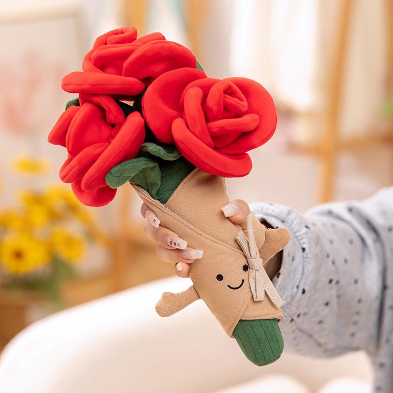 Simulated Tulip Flower Holding Bouquet Valentine's Mothers Day Gift Artificial Rose Flower Girls Christmas Plush Flower Bouquet