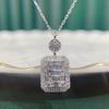 Two Tier Round and Baguette Mixed Cut Cubic Zirconia Halo Square Pendant Luxury Women Clavicle Necklace