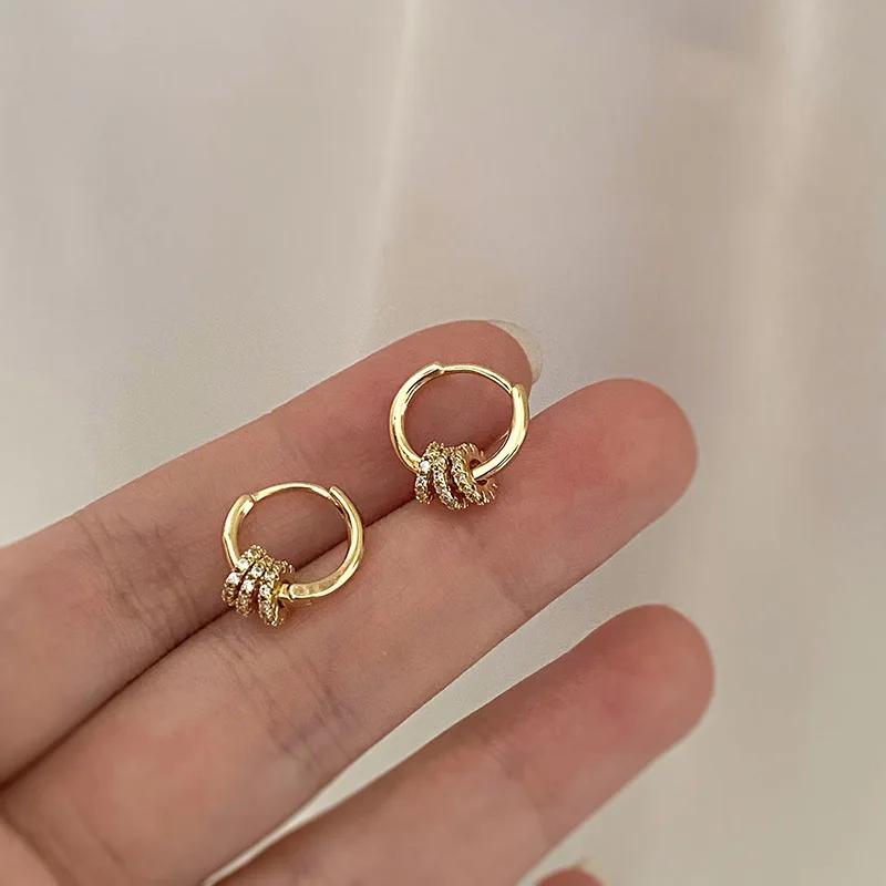 Classic Gold Color Stainless Steel Geometric Circle Hoop Earrings for Women Charm Zircon Korean Zircon Party Accessories Gift