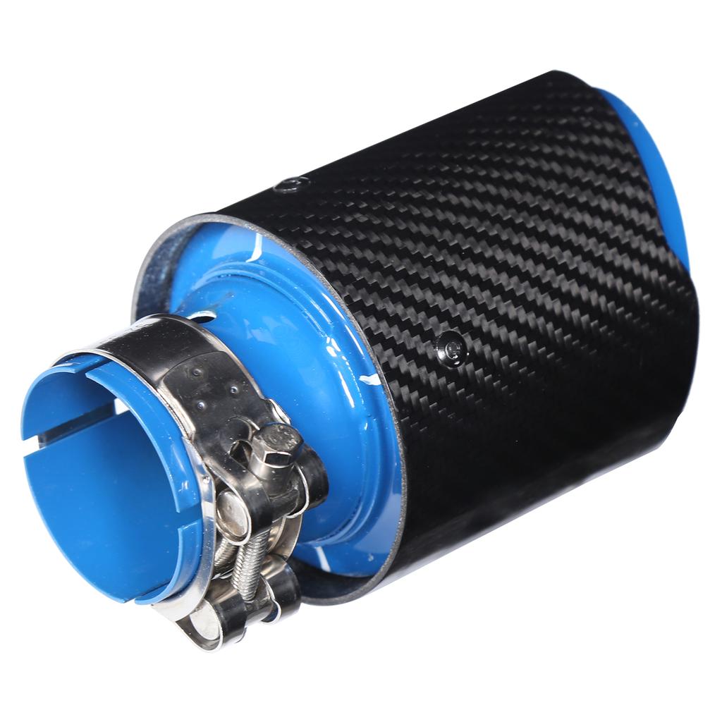 Universal Exhaust Tip Tail Throat Glossy Carbon Fiber Blue Pipe Straight 2.1in Inlet 4in Single