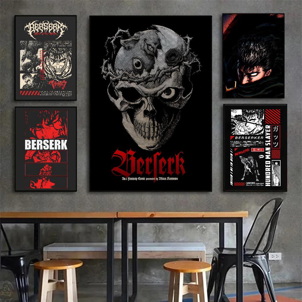 Anime B-berserk-k Poster Self-adhesive Art Waterproof Paper Sticker Coffee House Bar Room Wall Decor