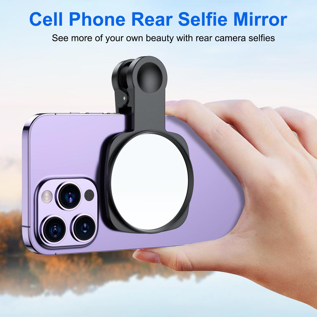 Phone Rear Camera Selfie Mirror with BT Remote Control for Selfie Vlog Live Stream