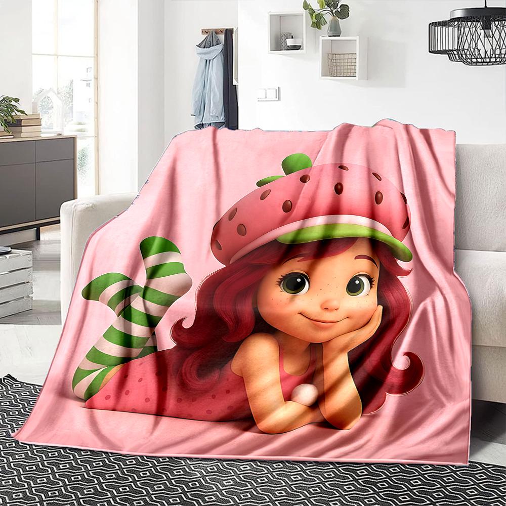 1Pc Strawberry Shortcake'S Sweet Adventure Blanket For Couch Bed Plush Cozy Fuzzy Blanket Super Soft Warm Blankets For Fall And Winter 0918257