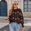 Women Autumn Leaf Print Pullover Sweater Mock Neck Long Sleeve Casual Loose Fit Knit Top