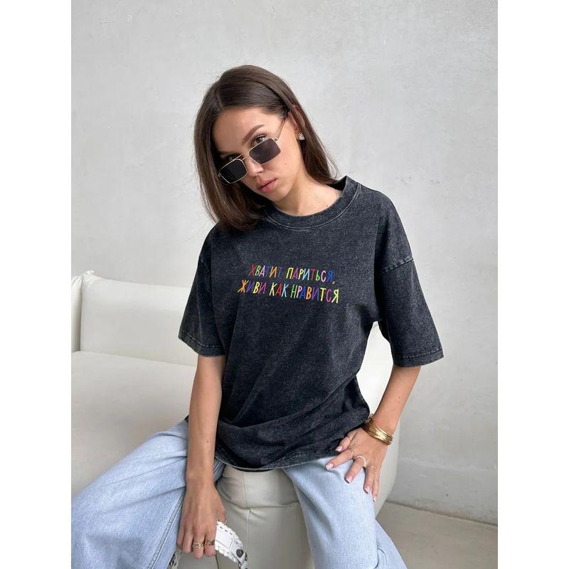 Western Style Fashion Washed Old Loose Print Cotton T-shirt Top Loose Printed T-shirt Top