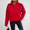Women's Casual Button-Up Shirt with Chest Pocket, Multiple Colors, Grey, Red, Light Blue, Black