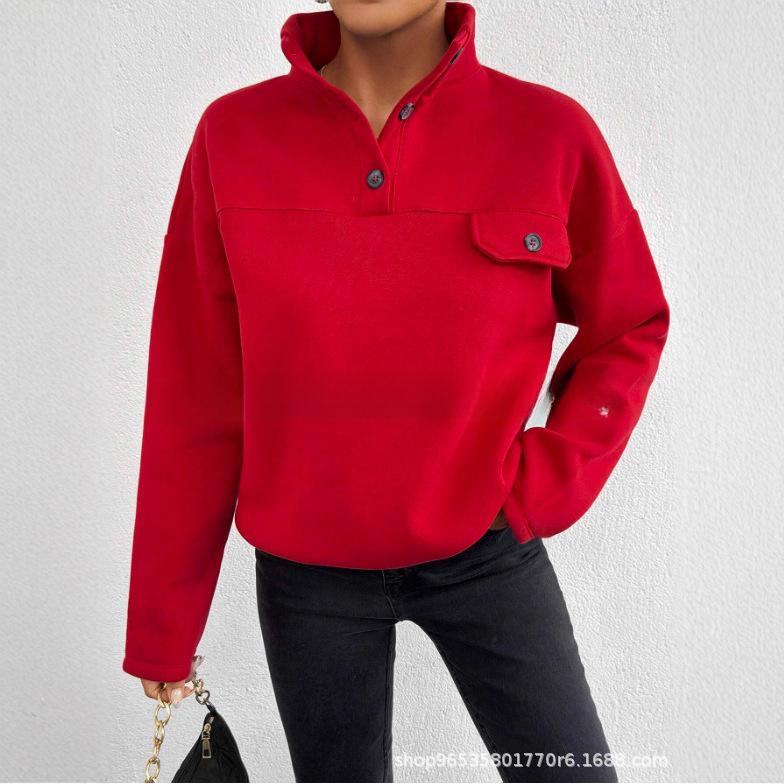 Women's Casual Button-Up Shirt with Chest Pocket, Multiple Colors, Grey, Red, Light Blue, Black